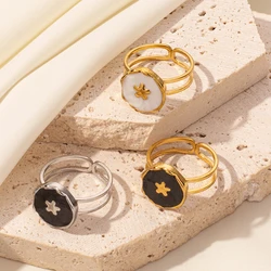 1/3pcs Oimg Stainless Steel Gold Plated Oil Dripping Round Stars Adjustable Open Finger Ring For Women Punk No Fading Jewelry