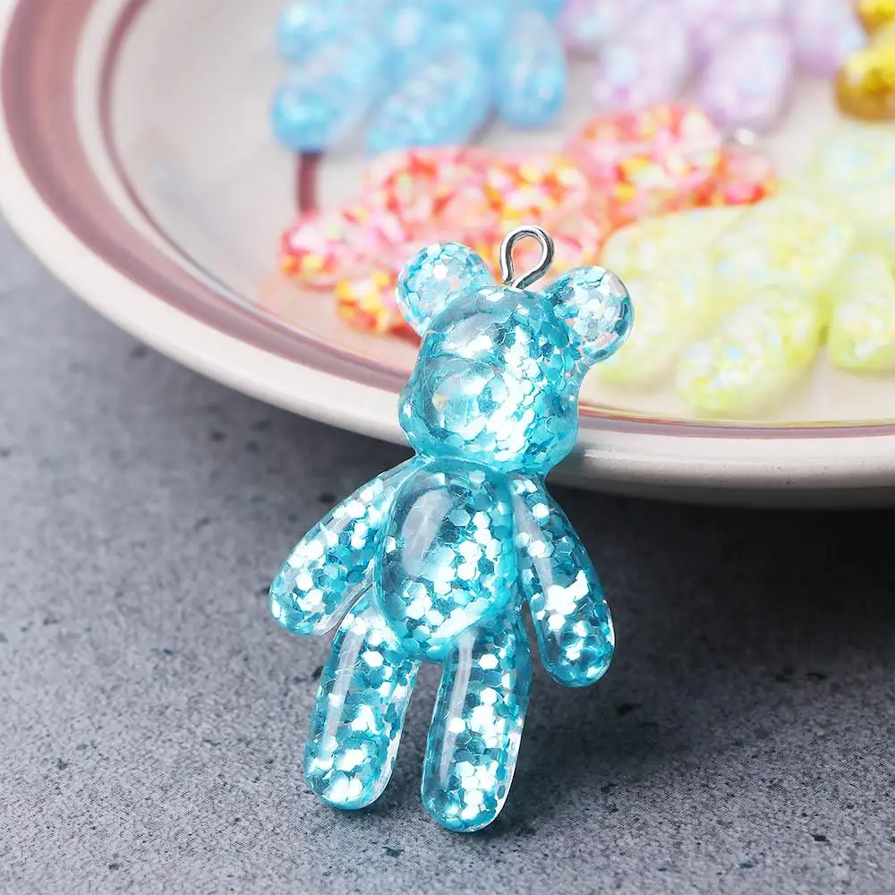 Craft DIY Making Glitter Flatback Jewelry Accessories Bracelets Charm DIY Drop Necklace Little Bears Pendant Bear Keychain