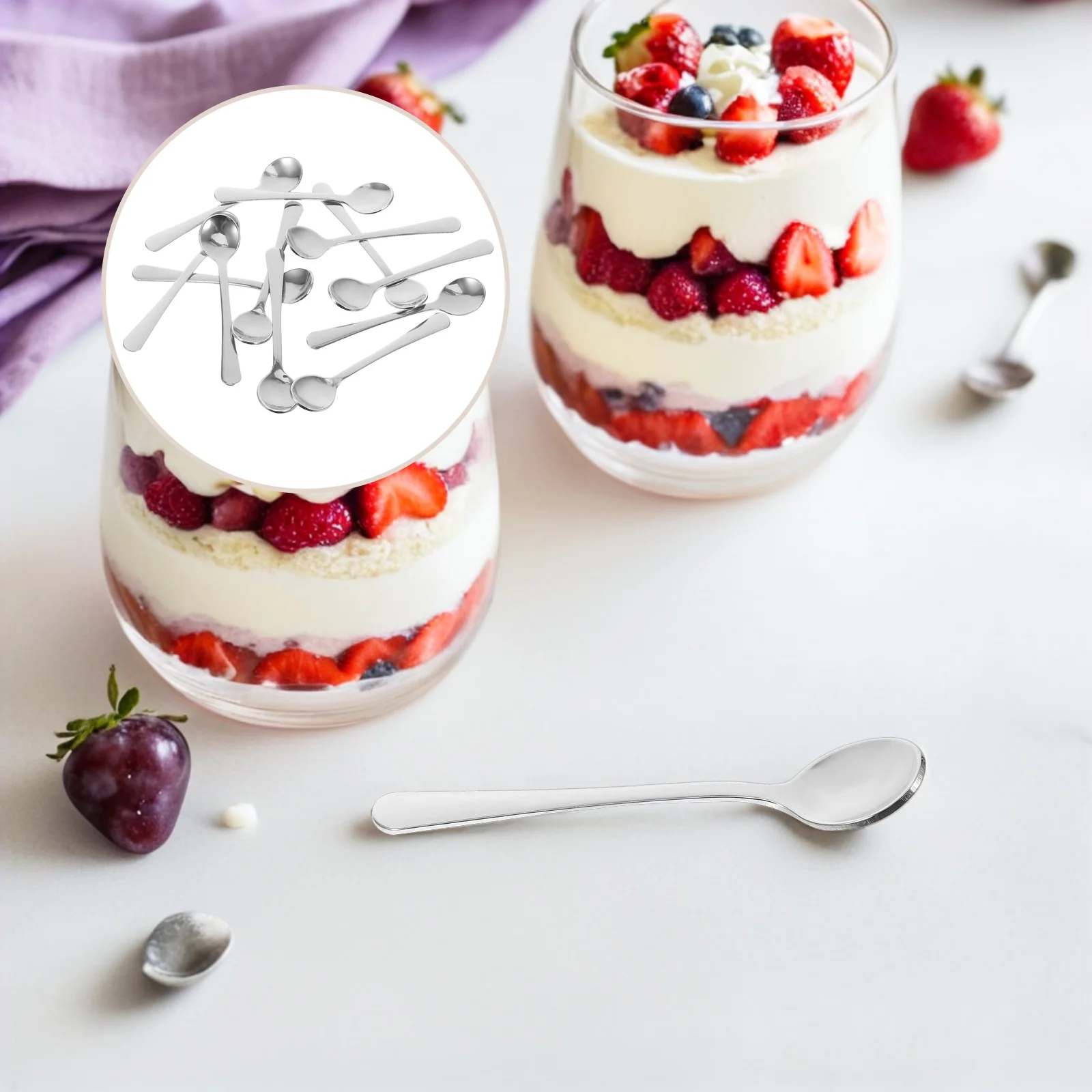 

12pcs Stainless Steel Mini Dessert Spoons Compact Coffee Tea Sugar Spoon Ice Cream Fruit Scoop Condiment Measuring Utensils