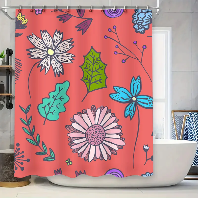 Floral Delight Shower Curtain Bright Pink Green Blue Purple Butterflies Waterproof Polyester Bathroom Decor 72x84 Inches Ready t
