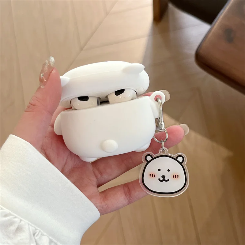 für AirPods 4 Hülle 3D Niedlicher weißer Bär Cartoon-Abdeckung für Apple AirPods Pro 2 Ladebox Kopfhörerhülle für AirPods 3 2 1
