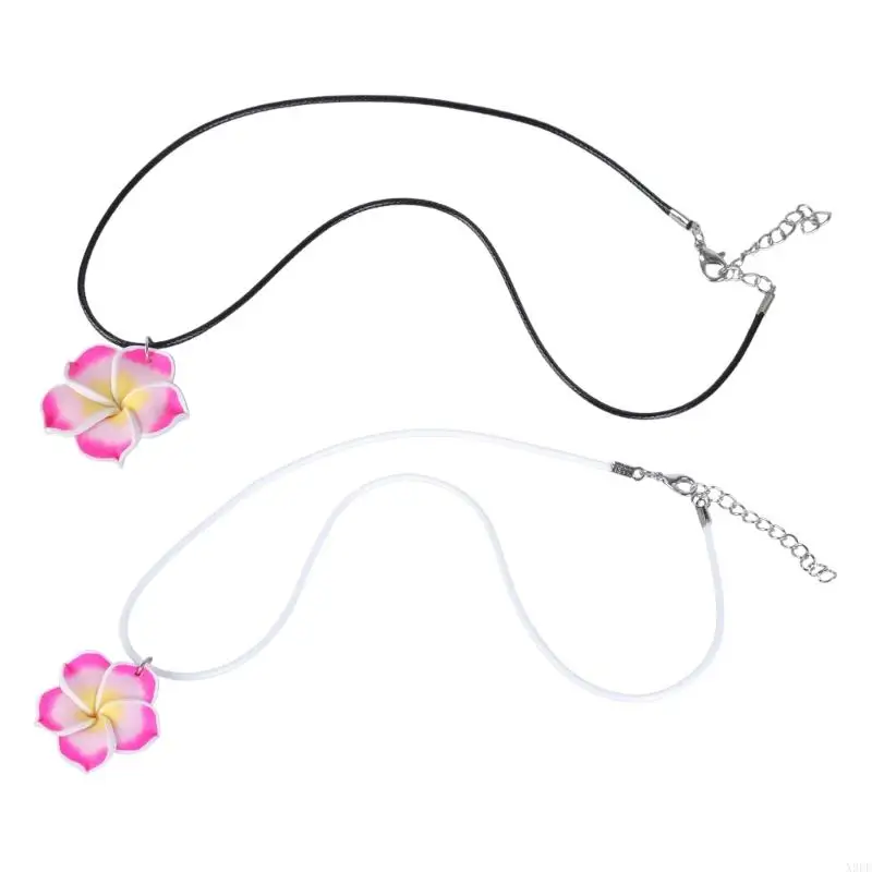 X9FD Pink Three-Dimensional Flower Necklace Summer Five Petals Flower Pendant Neckchain Lovely Collarbone Chain Sweet Jewelry