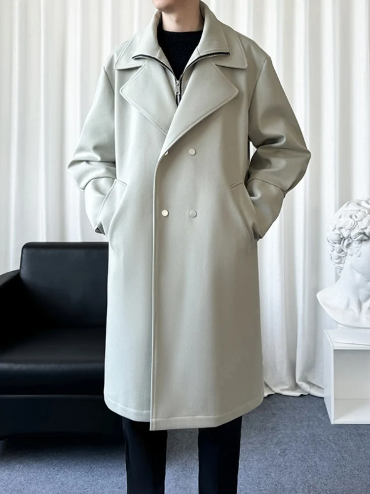 

Men's Knee-Length Woolen Coat Double-Row Button Autumn-Winter Faionable And Haome Outerwear Warm And Comfortable