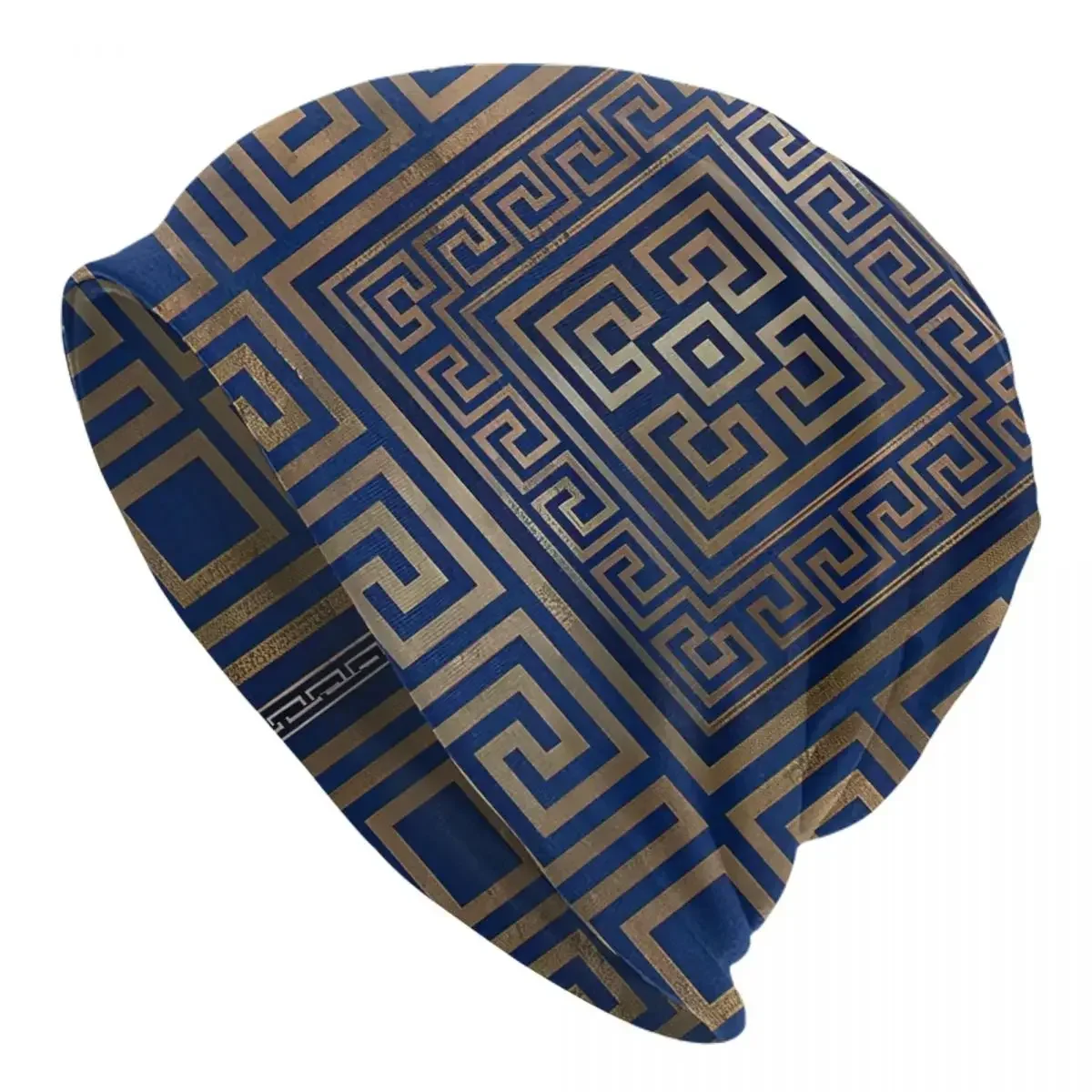 Greek Key Ornament Greek Meander Gold On Blue Bonnet Hats Knitting Hats Autumn Winter Skullies Beanies Hats Men's Women's Caps