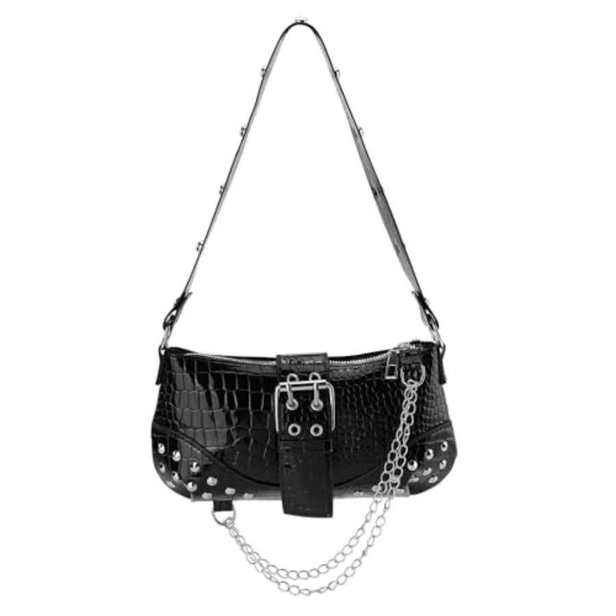 

Punk Handbag for Women Y2K Studded PU Shoulder Bag Lightweight Metallic Mini Bag Party Date