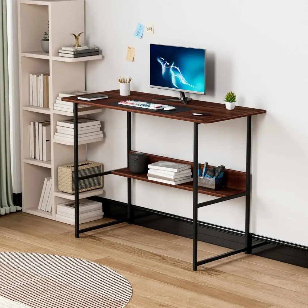 Study Computer Desk Home Office Writing Small Desk Bedroom Student Study Table Black Metal Frame Simple Style PC Table