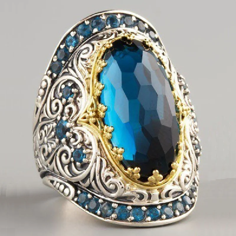 2026 Hot Selling New Topaz Color Separation Ring European And American Plated 18k Gold Party Engagement Ring