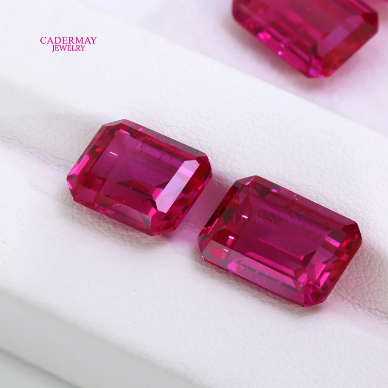 CADERMAY Pink Ruby Gemstones With Inclusions 2x4mm-15x20mm Emerald Cut Rose Pink Lab Grown Ruby Loose Stones For Jewelry Making