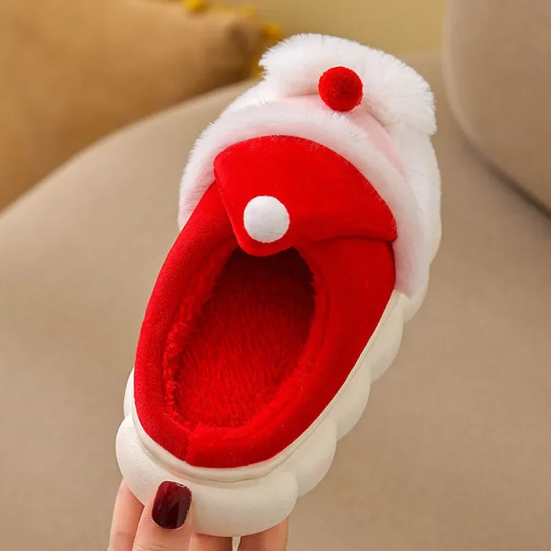 Santa Christmas Children Slippers Winter Cartoon Non Slip Boys Girls Slippers Plush Warm Soft Bottom Kids Mum Home Shoes