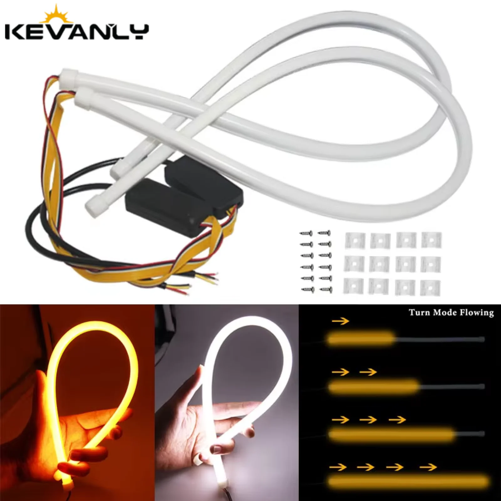 

2PCS DRL Flowing LED Strip Car Running light Angel Eyes LED 30cm 45cm 60cm Tube Strip Daytime Running Lights Flexible Universal