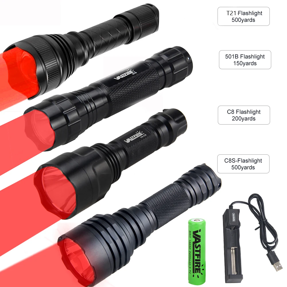 

500 Yards C8S/C8/501B Hunting Flashlight Torches Green Red White Light LED Rechargable Flashlights+18650+Charger