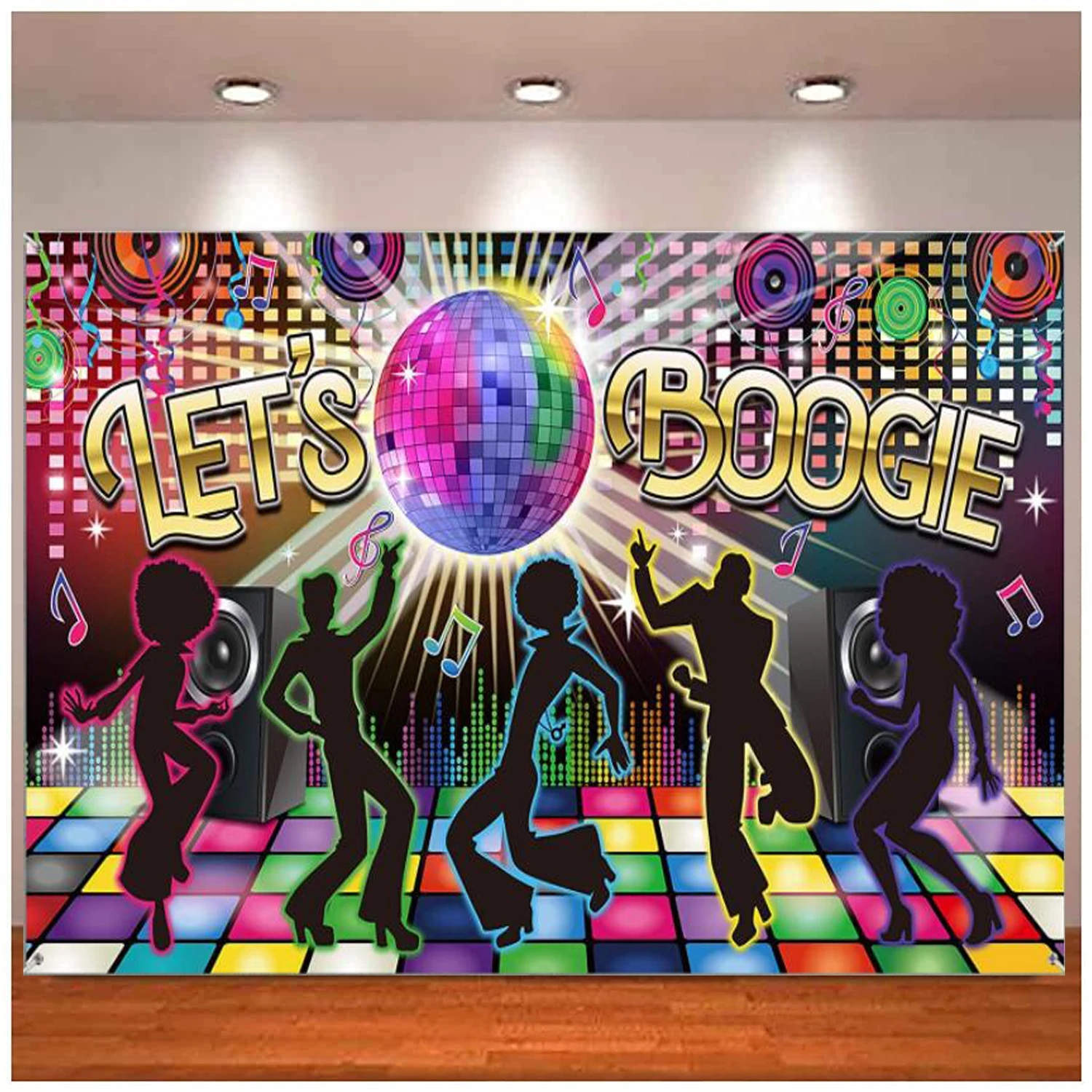 Fundo Fotográfico Retrô Anos 60, 70, 80, 90: Vamos Dançar a Noite, Vamos Brilhar! Decoração de Festa Disco Aniversário Banner Cenário
