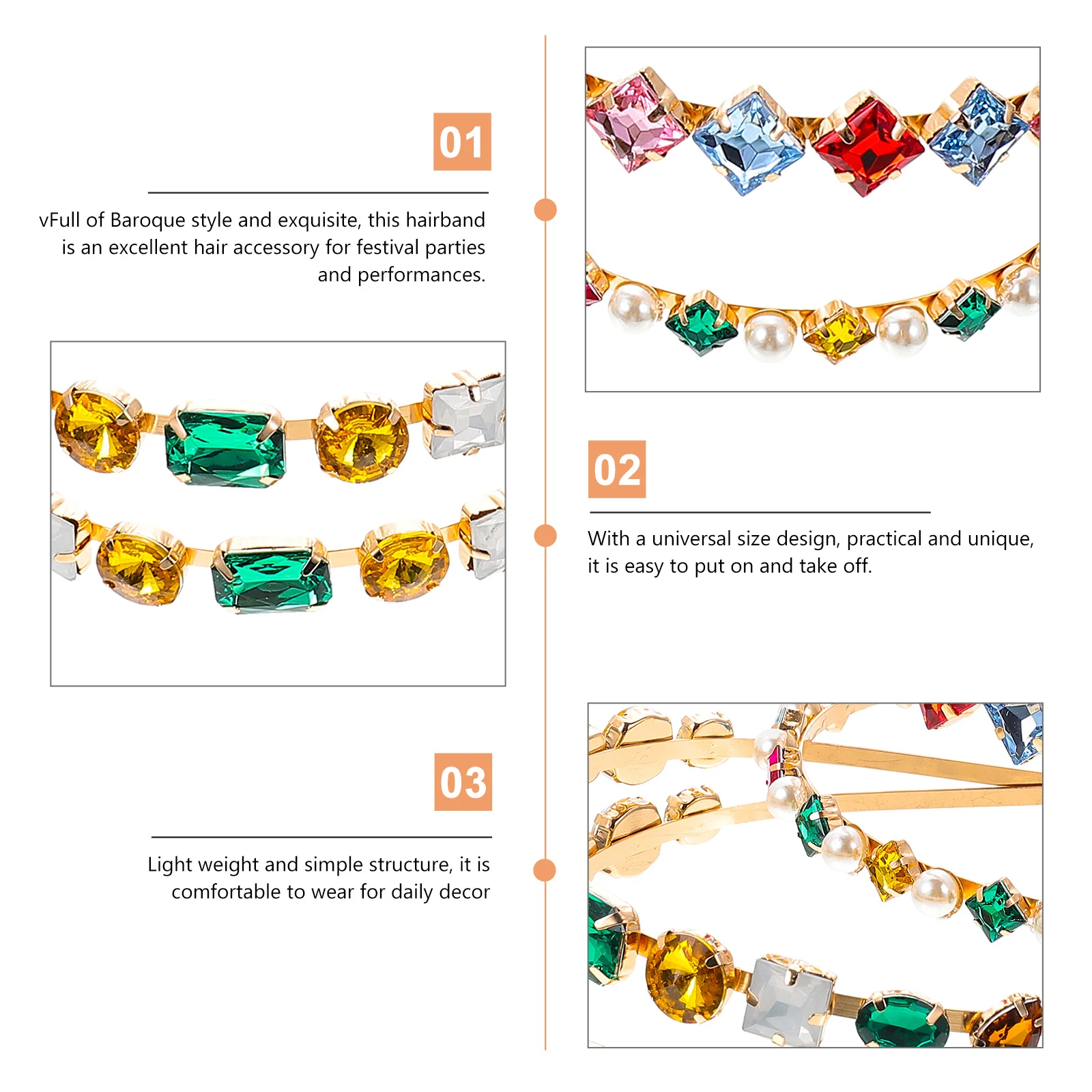 

2Pcs Baroque Style Rhinestone Headbands Unique Vintage Hairbands for Women Party Hair Accessories Rhinestone Headbands