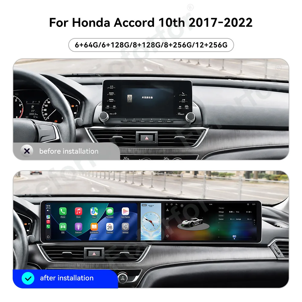 Car Accessories Android 15 CarPlay Car Radio For Honda Accord 10th 2017-2022 Dual 12.3 Inch Screen Car GPS Multimedia Player
