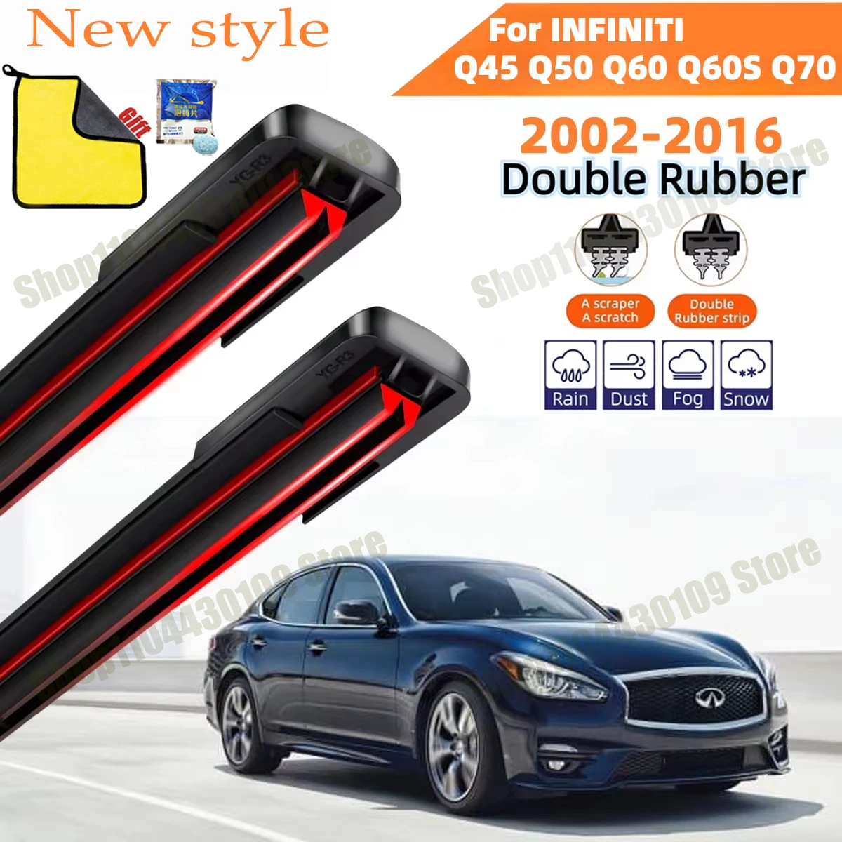 Limpiaparabrisas de doble goma para INFINITI Q45 Q50 Q60 Q60S Q70 Genesis, limpiaparabrisas delanteros de doble goma para coche