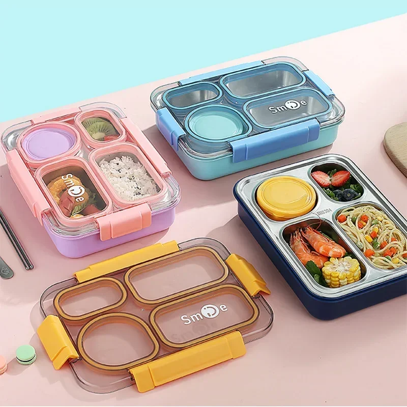 

Stainless Steel 4 Square Box Sealed Do Not Smell Students White-collar Lunch Box School Office Kitchen Food Storage Container