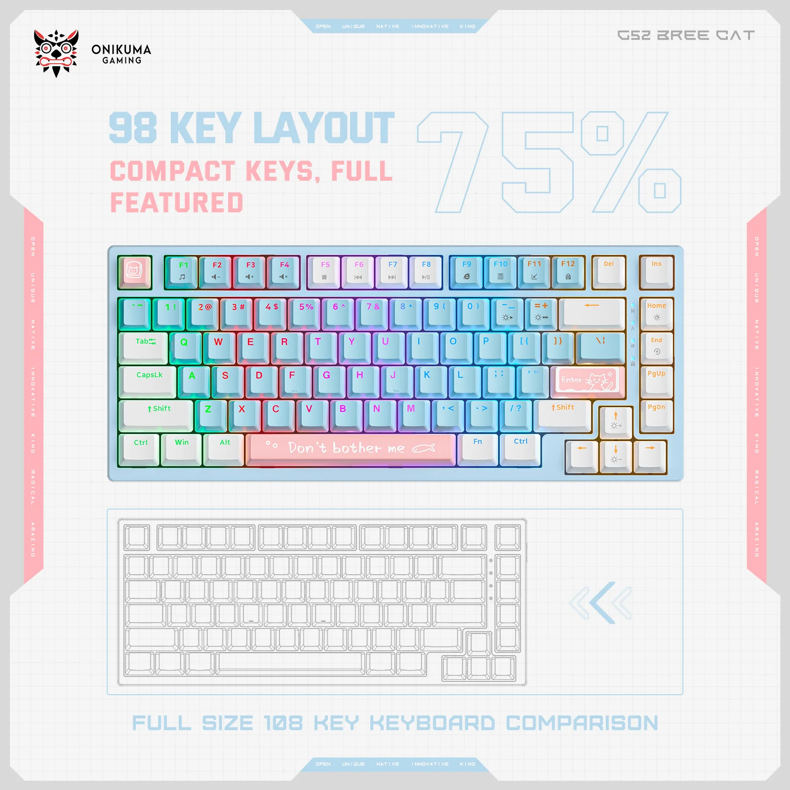 لوحة مفاتيح الألعاب الميكانيكية مع إضاءة RGB ، لوحة مفاتيح ABS للكمبيوتر الشخصي ، تخطيط ، 82 مفتاحًا ،