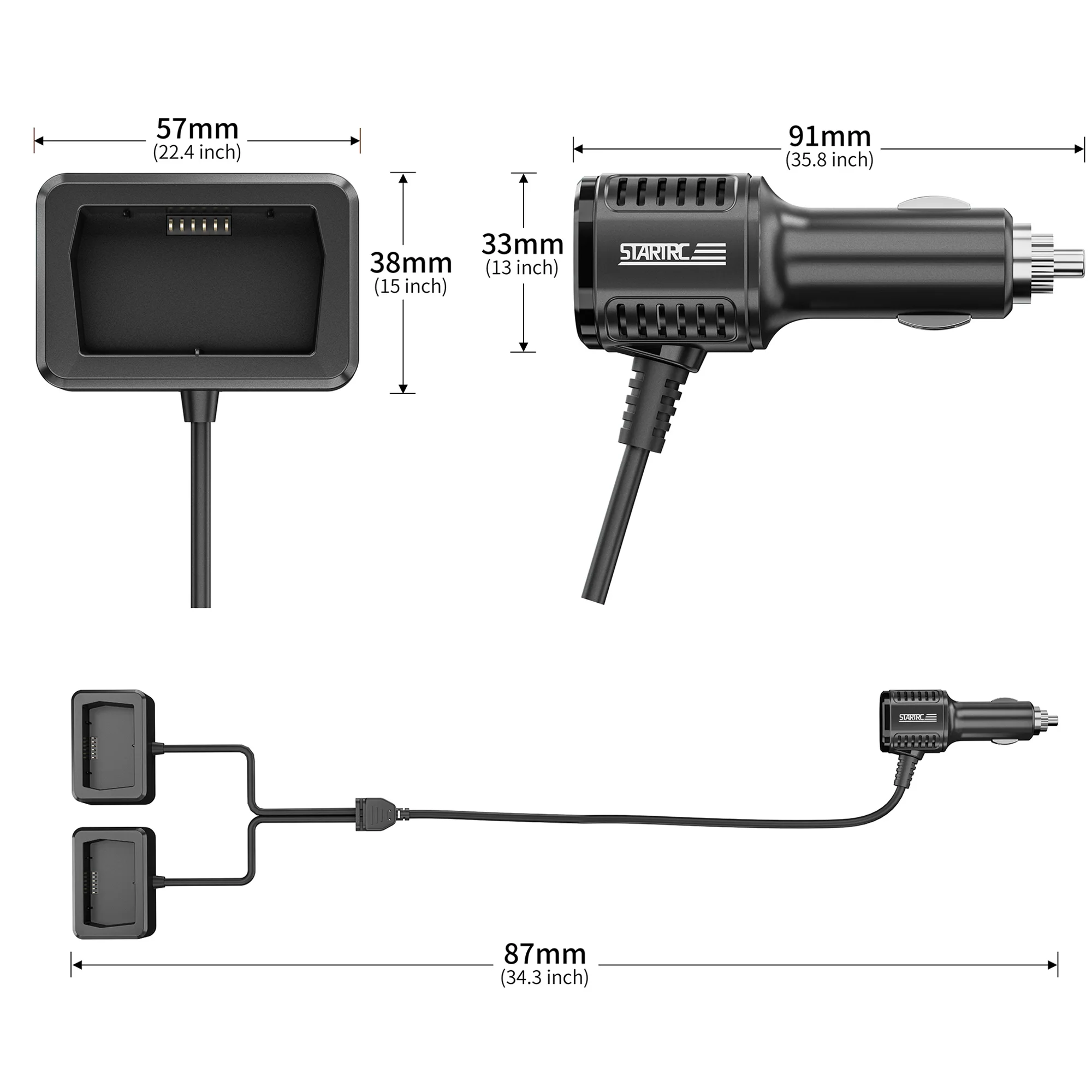 Carregador de carro para DJI Mini 4 Pro, Acessório Drone, Bateria, Controle Remoto Hub de Carregamento, Porta USB, Adaptador de Energia para DJI Mini 3 Pro