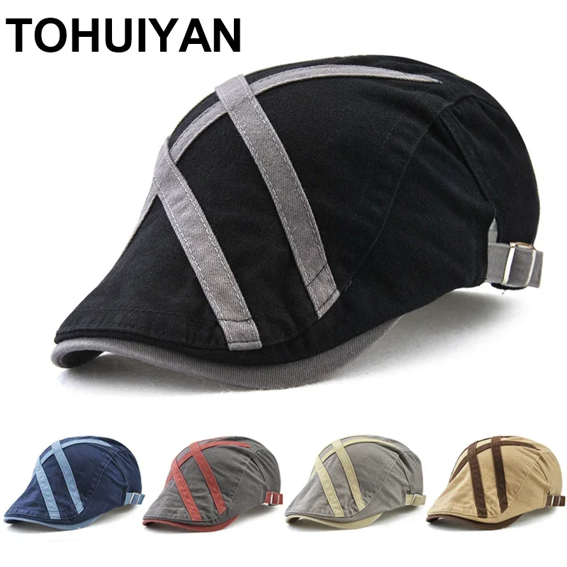 

TOHUIYAN British Gentleman Golf Hat Men Casual Cotton Newsboy Cap Duckbill Visor Cabbie Hats Boina Gorras Flat Caps For Women