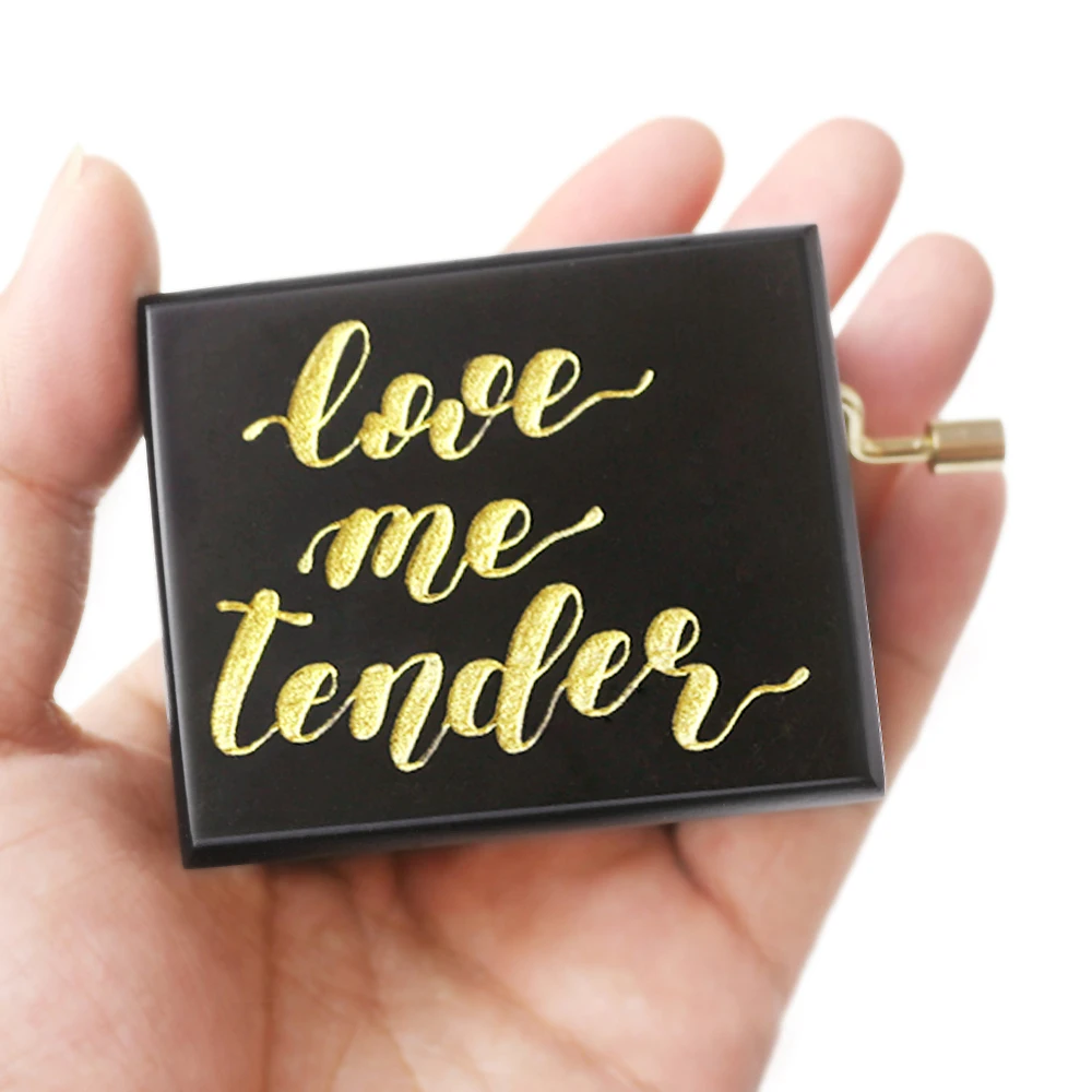 SOFTALK Love me tender Black Mirror Hand operated Solid Wood Music Box Birthday, Christmas, Valentine's Day Gift