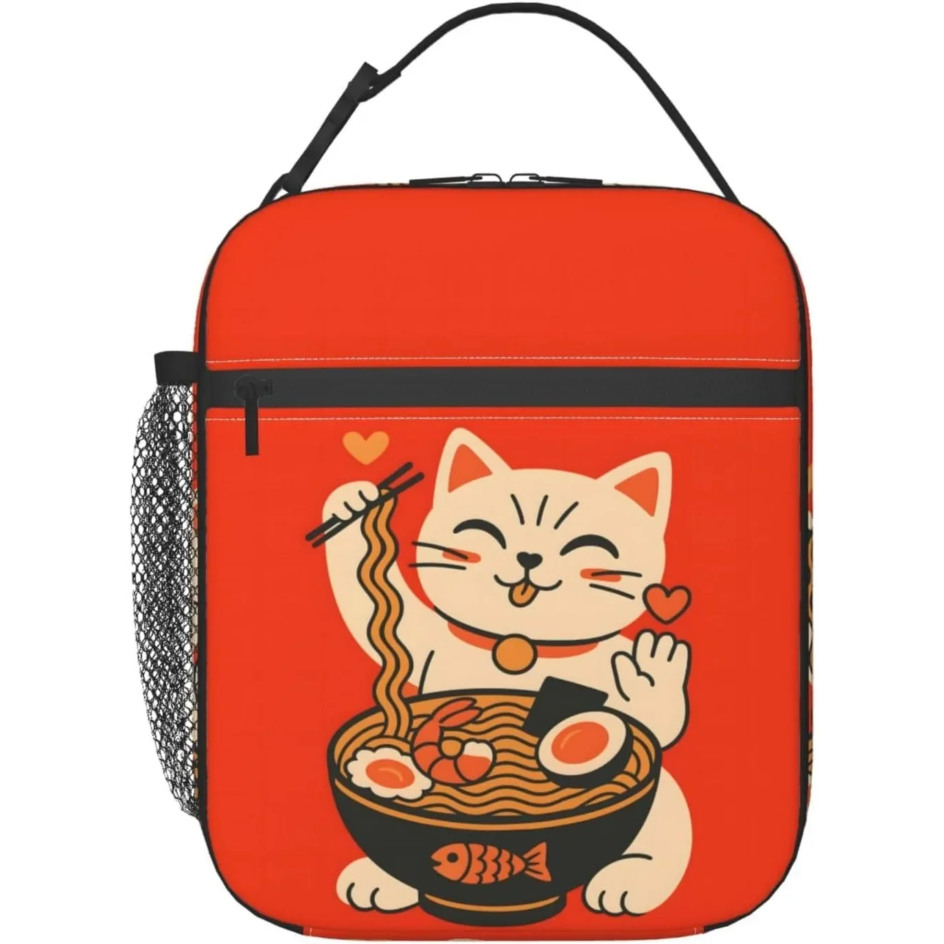 Ramen Cat Lunch Box For Women Girls, Japanese Noodle Cartoon Kitten Reusable Thermal Insulation Cooler Tote Bags