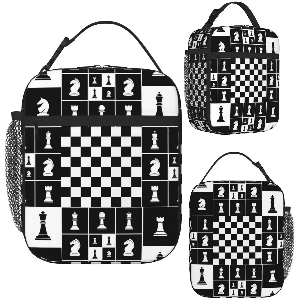 Chess Pieces On Board Chessboard Insulated Lunch Bag for Women Children Portable Food Boxes Thermal Lunch Box Tote