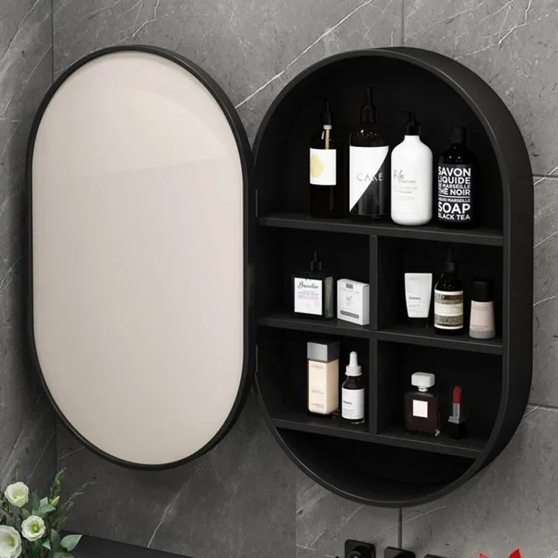 Decor Mirrors Wall Mounted Makeup Cabinet Storage Oval Mirror Intelligent LED Light Mist Removal Dressing Bathroom Decor Mirror