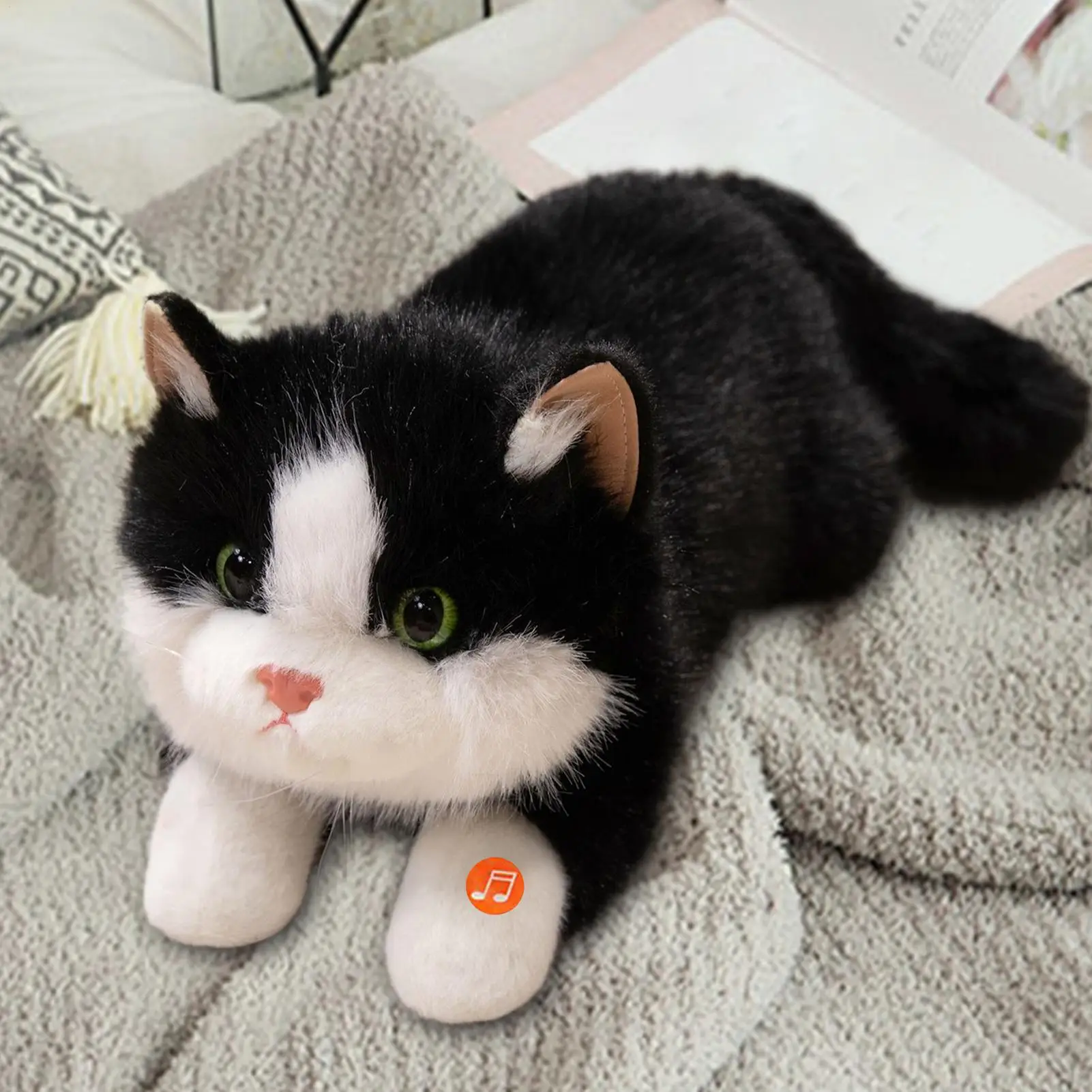 かわいい猫のぬいぐるみ、リアルな猫のぬいぐるみ、柔らかい人形、音声付きインタラクティブトイ、子供部屋の装飾に