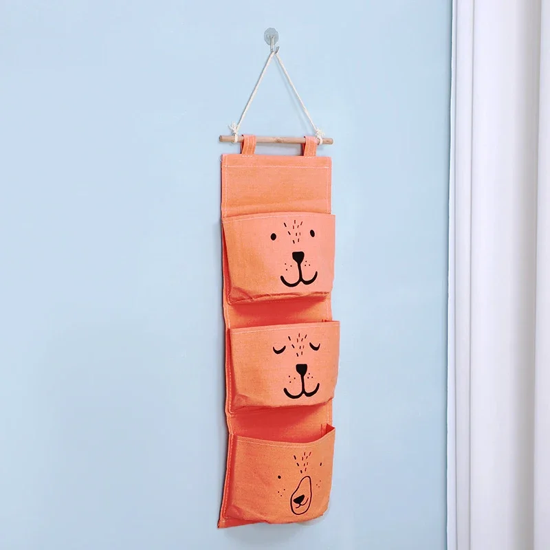 3 Pockets Cute Wall Mounted Storage Bag Closet Organizer Clothes Hanging Storage Bag Children Room Pouch Home Decor