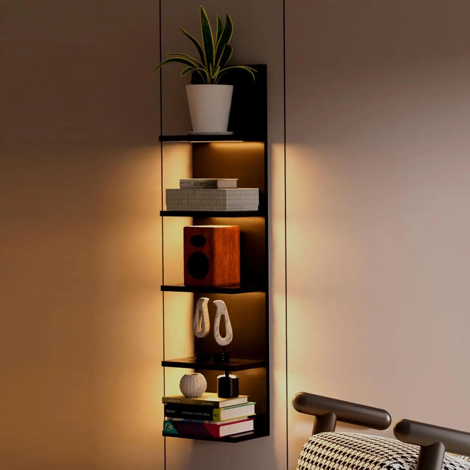 Wall Unit,Wall Mount Vertical Lack Shelf with Light,Modern Column Shelf Floating,Floating Shelf Wall Decor Shelves