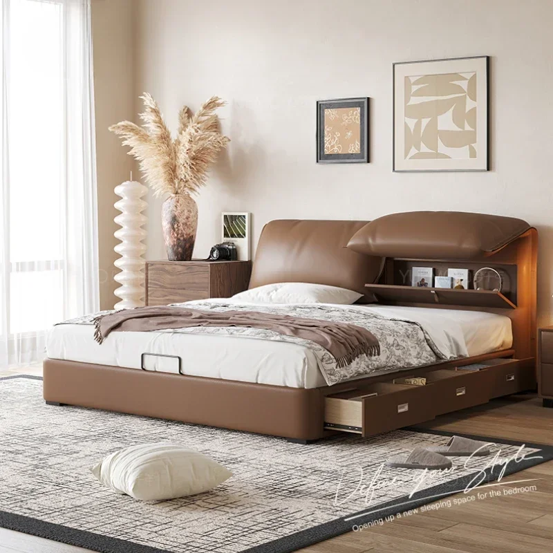 

Leather Luxury Modern Double Bed Storage Adults Design Queen Loft Double Bed Space Saving Letto Matrimoniale Bedroom Furniture