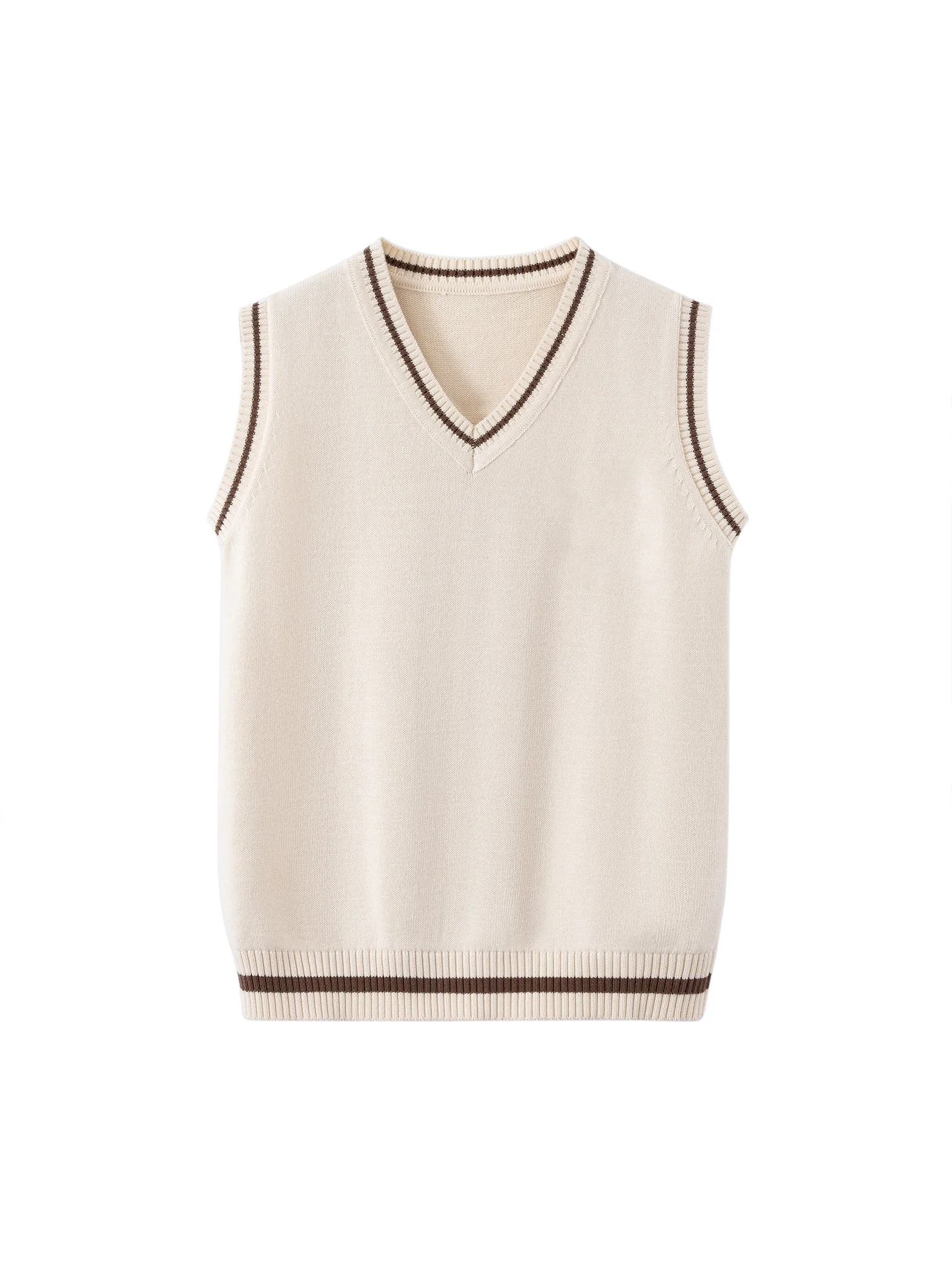 Preppy Style Kids Knit Vest V Neck Striped Trim Sleeveless Pullover Toddler Boys Girls School Layering Sweater Waistcoat