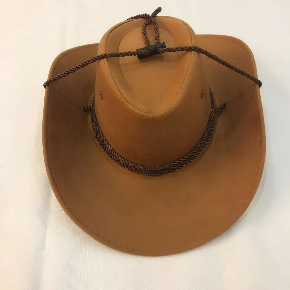 1pc chapéu de cowboy ocidental chapéu de veludo de pele de veado com aba grande para homens cavaleiro retro xerife boné masquerade cosplay suprimentos 58-60cm