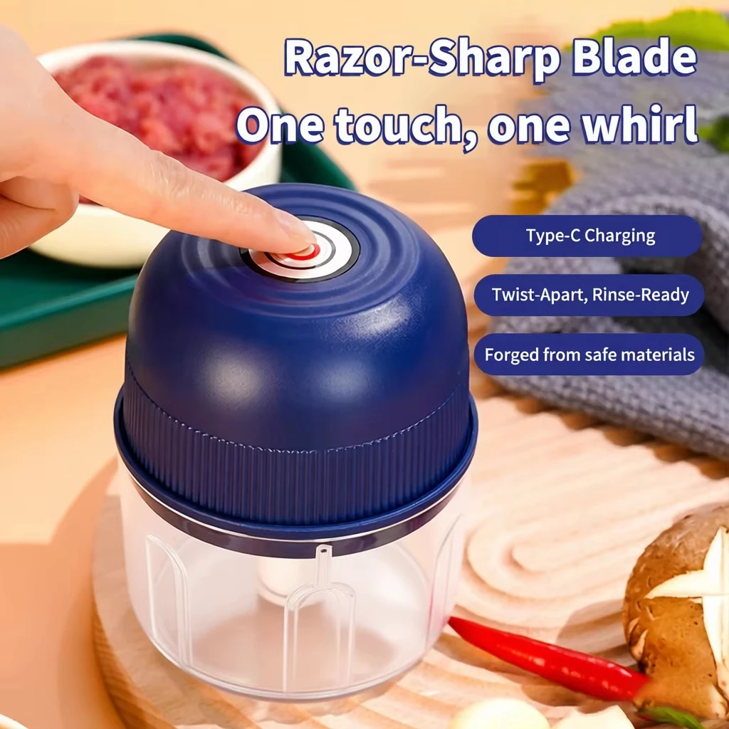 USB Electric Garlic Grinder Precision Steel Knife Fast Charging Kitchen Tool Food Processor for Onion Ginger Pepper Vegetable