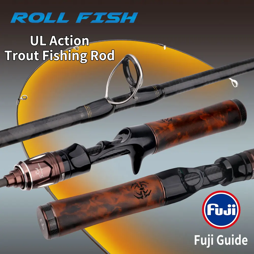 ROLLFISH Ultraleichte Angelrute aus massivem Holz mit Fuji-Ringen, solider Spitze und schneller Aktion für das Forellenangeln im Süßwasser