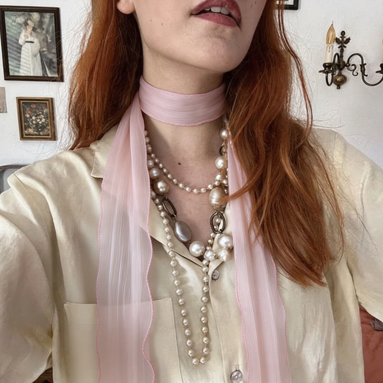 Geknitterter Chiffon-Schmalschal, Leichter Transparenter Halstuch, Vielseitiger Haarschal, Taschenhülle für Alltag, Büro und Geschenke