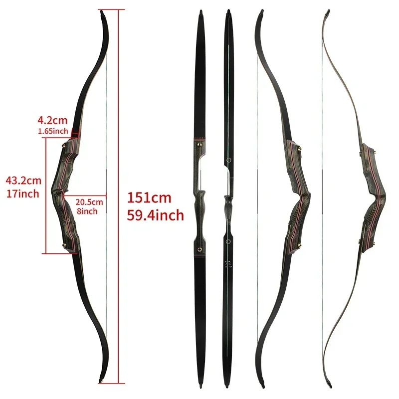 62inch Recurve Bow 30-60lbs Archery Bow CNC Machined High Performance Takedown Split Bow 17