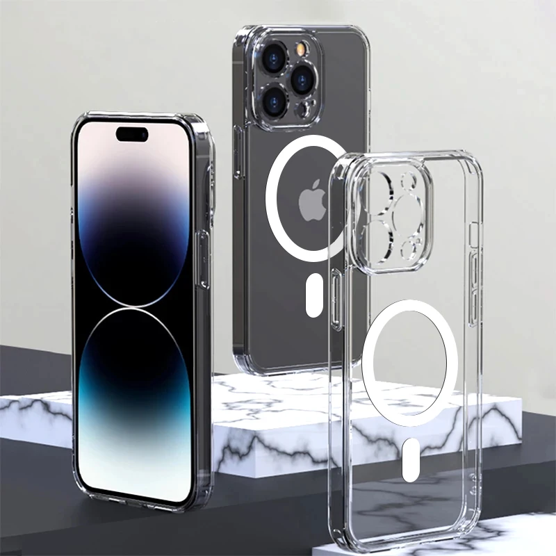 Luxury For Magsafe Magnetic Transparent Case For iPhone 15 13 12 mini 11 14 Pro Max 8 Plus X XR XS MAX Wireless Charging Cover