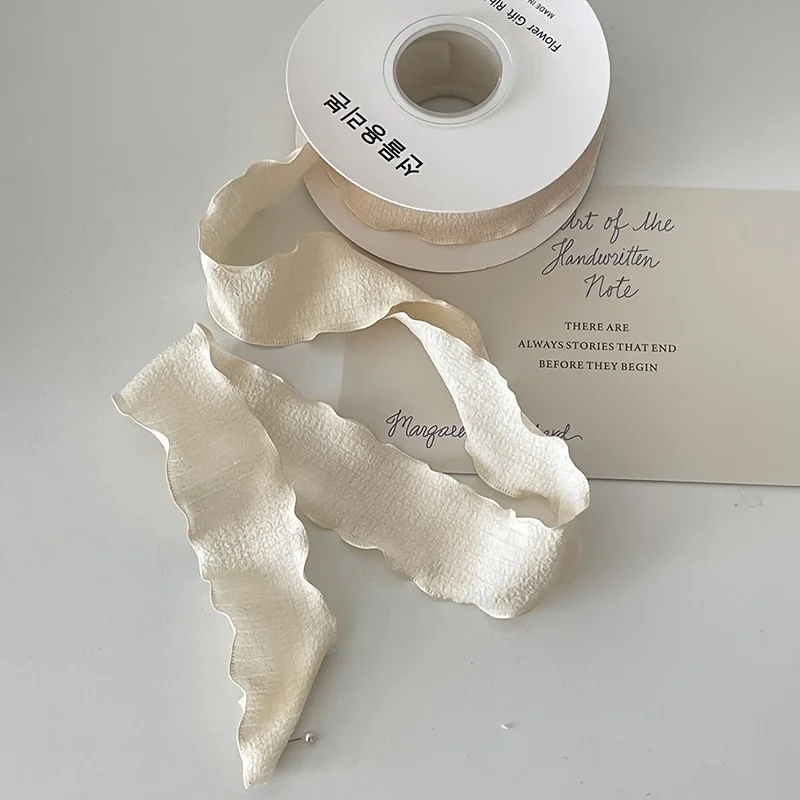 Bohemian Pleated Fabric Ribbon for Gifts & Bouquets. Textured Ribbon for Crafts, Weddings, Festive Decor (1 Roll)