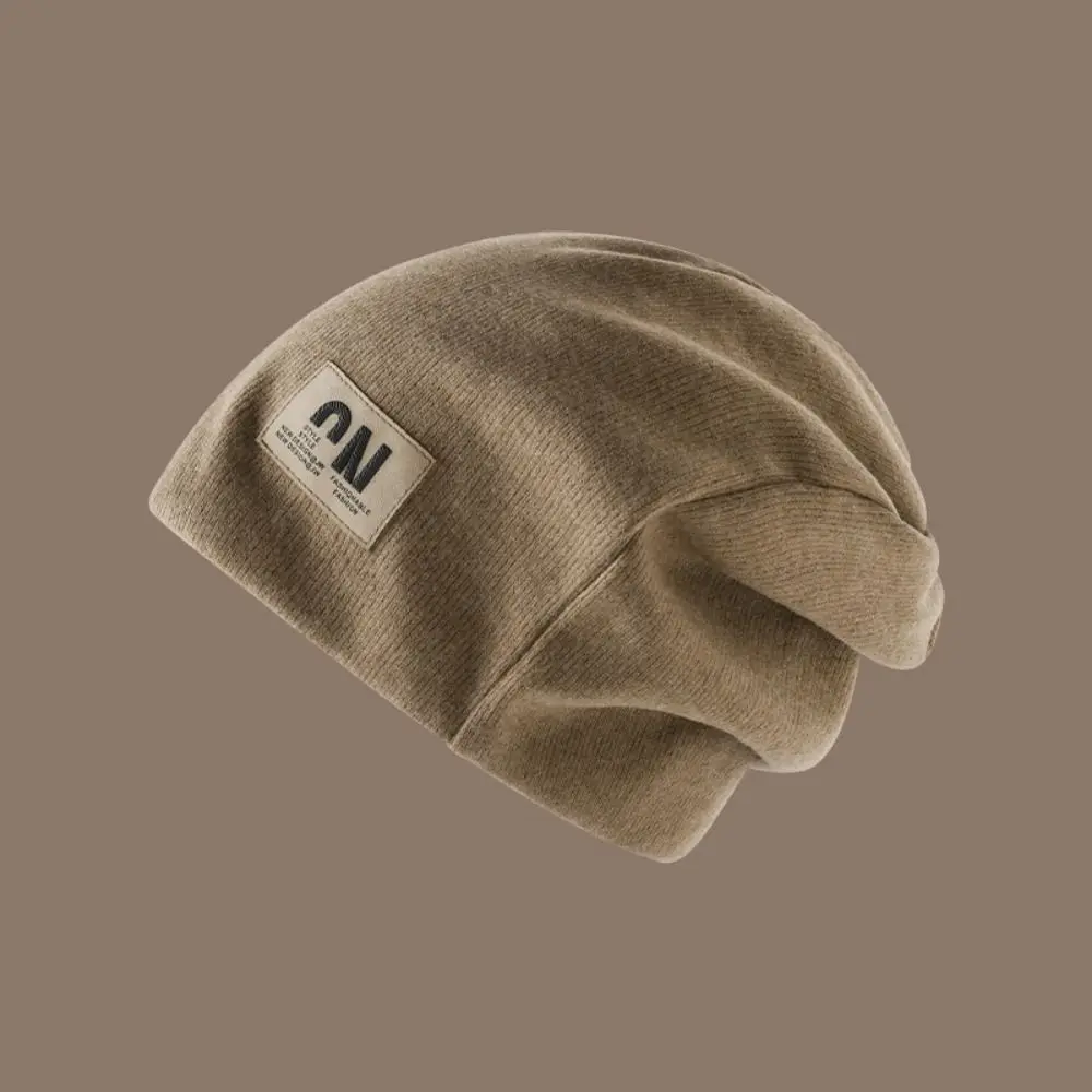 Solid Color Thickened Fleece Knit Beanies Korean Style Coldproof Letter Pullover Hats High Quality Baggy Beanies Hats Keep Warm