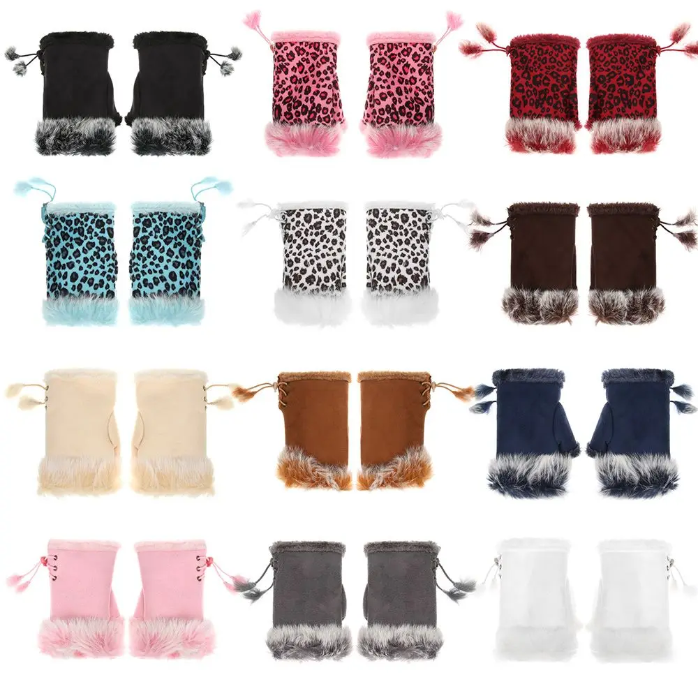 

Fashion Faux Rabbit Hair Gloves Women Girls Winter Warm Mittens Fingerless Soft Stretch Gloves