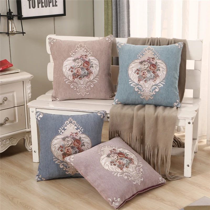 45x45cm Vintage Chenille Peony Flower Sofa Cushion Cover Home Living Room Decoration Throw Pillowcase