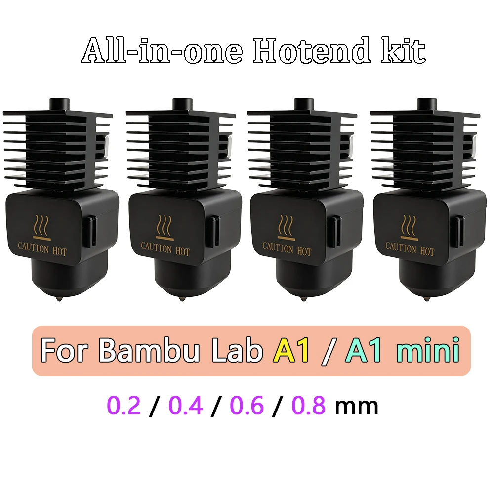 

For Bambu Lab A1/A1 Mini All-in-one Hotend Kit with 0.4/0.6/0.8mm Hardened Steel Nozzle for BambuLab A1 Replace Hotend Kit