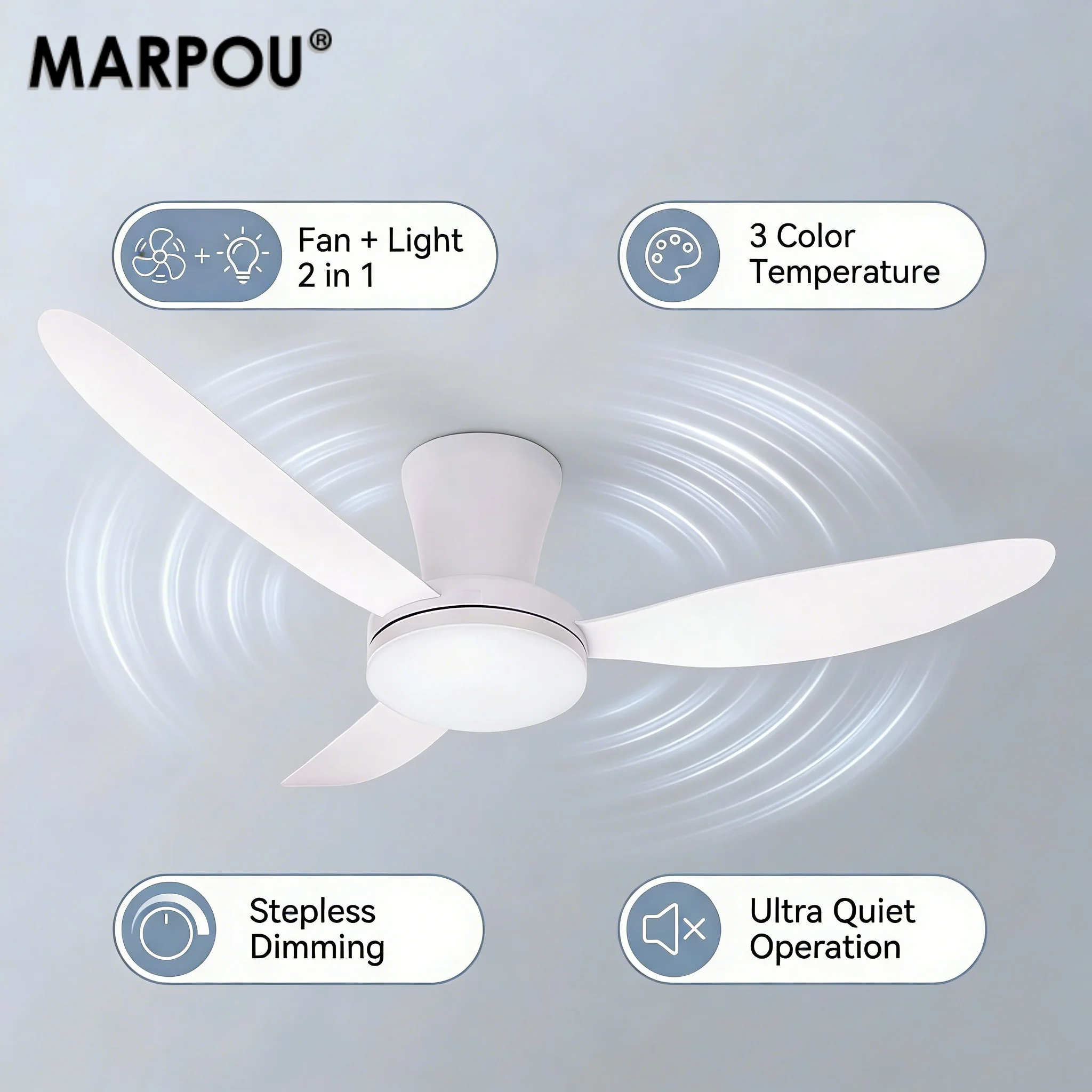 

MARPOU Modern LED Ceiling Fan With Lights 3/6 Blades Remote Control Dimming Simple Ceiling Fan Lamps 6-speed Quiet DC Motor Home