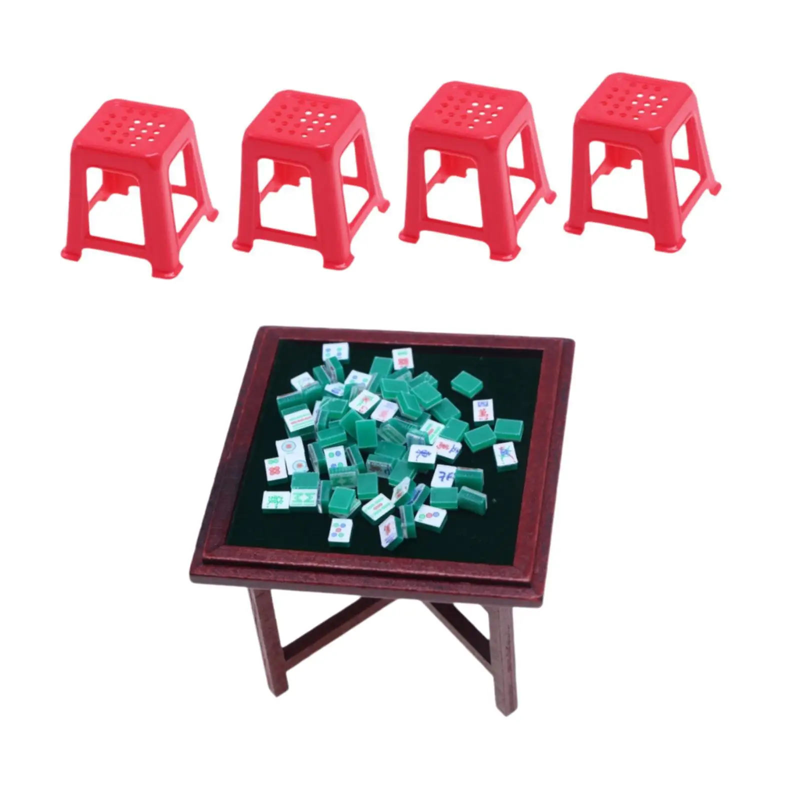 Ensemble de Mahjong Miniature 1:12, maison de poupée en bois faite à la main, meubles de Mahjong, modèle de Table de Mahjong
