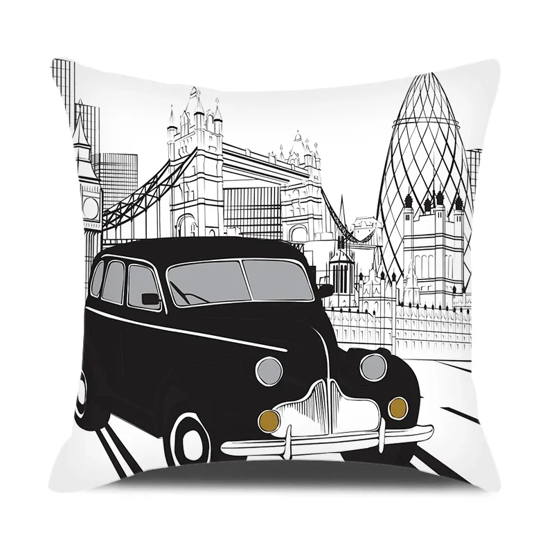 LOVE British Series Printed Cushion Cover Cute Cartoon Guard London Street Scene Pillow Cover Home Seat Decorative Pillowcase