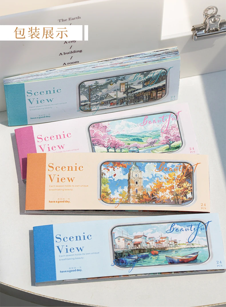 Journal GO 24pages Scenic View Landscape Sticker Book 4-Season Long Strip Decals for Journaling Scrapbooking Planners DIY Crafts