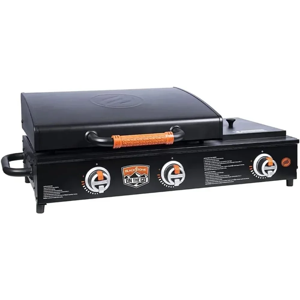 On The Go Range top Combo with Hood & Handles Heavy Duty Flat Top BBQ Griddle Grill Station for Kitchen, Camping