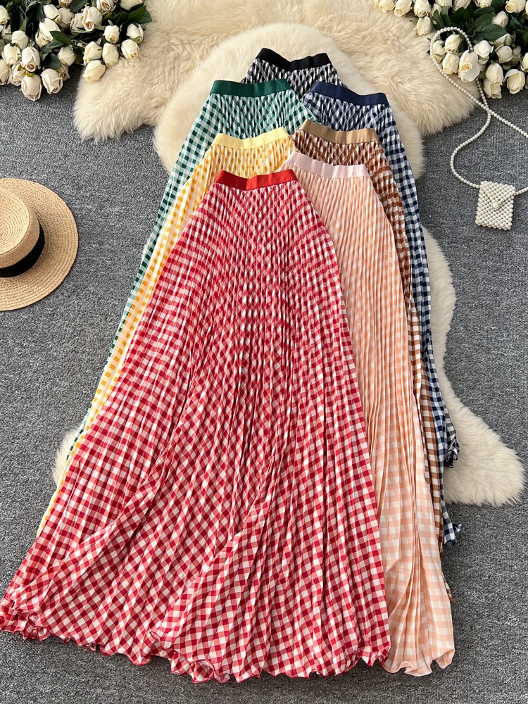 2025年新作 チェック柄 パッチワーク Aラインスカート レディース ハイウエスト 細見え ガウン 通勤 チェック柄スカート 韓国風 スタイリッシュ 通勤