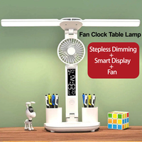 Fan Clock Desk Lamp LED Foldable Both End with Fan Smart Display Clock USB Rechargeable Desk Lamp Learning and Reading Desk Lamp